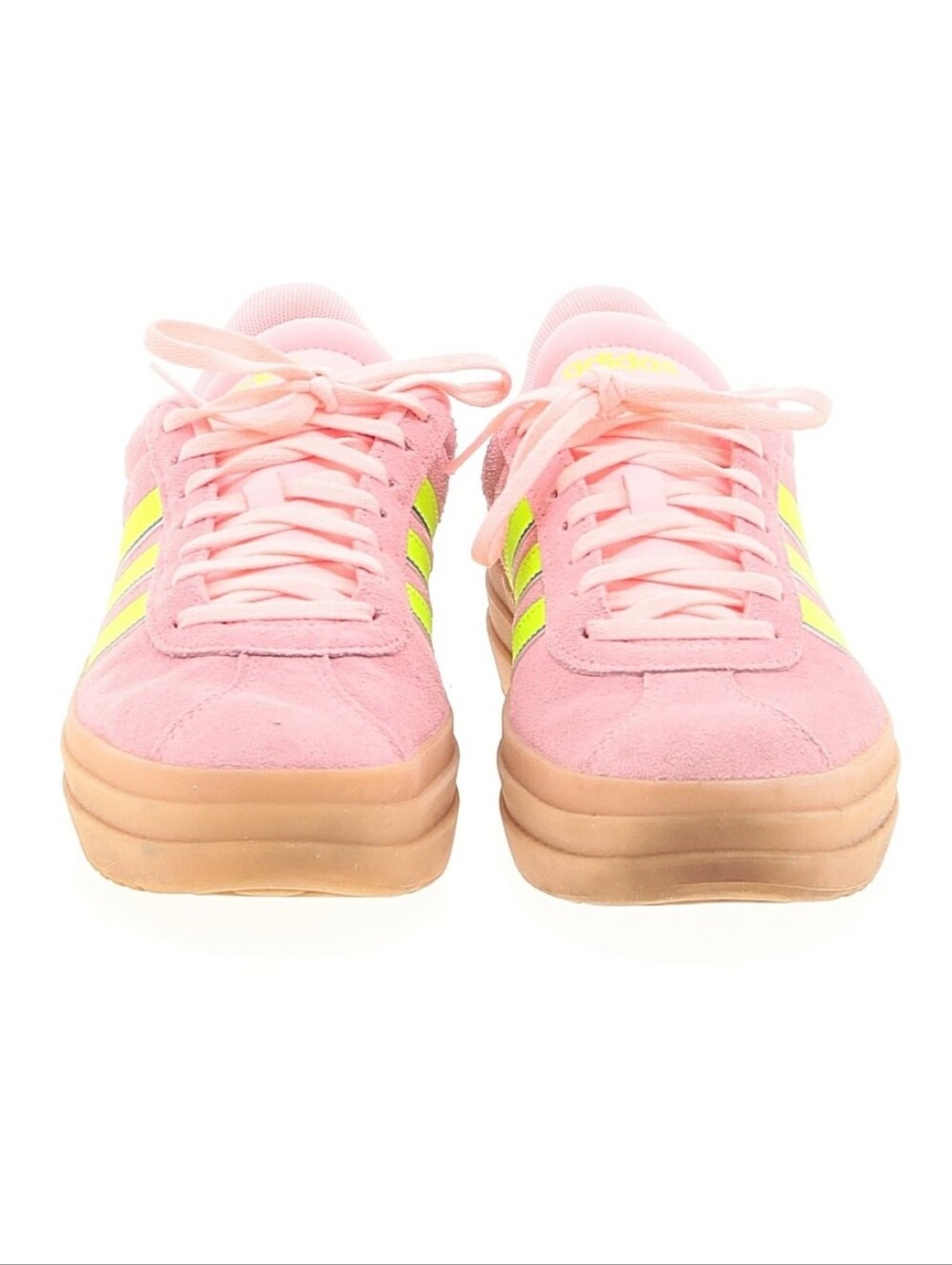 Adidas Pink Suede Platform Sneakers with Neon Stripes - Picture 4 of 4